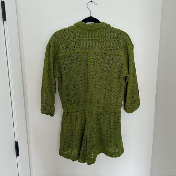 Free People Ryan Knit Crochet Romper Green One Piece Size XS Women’s Collared - Picture 7 of 11